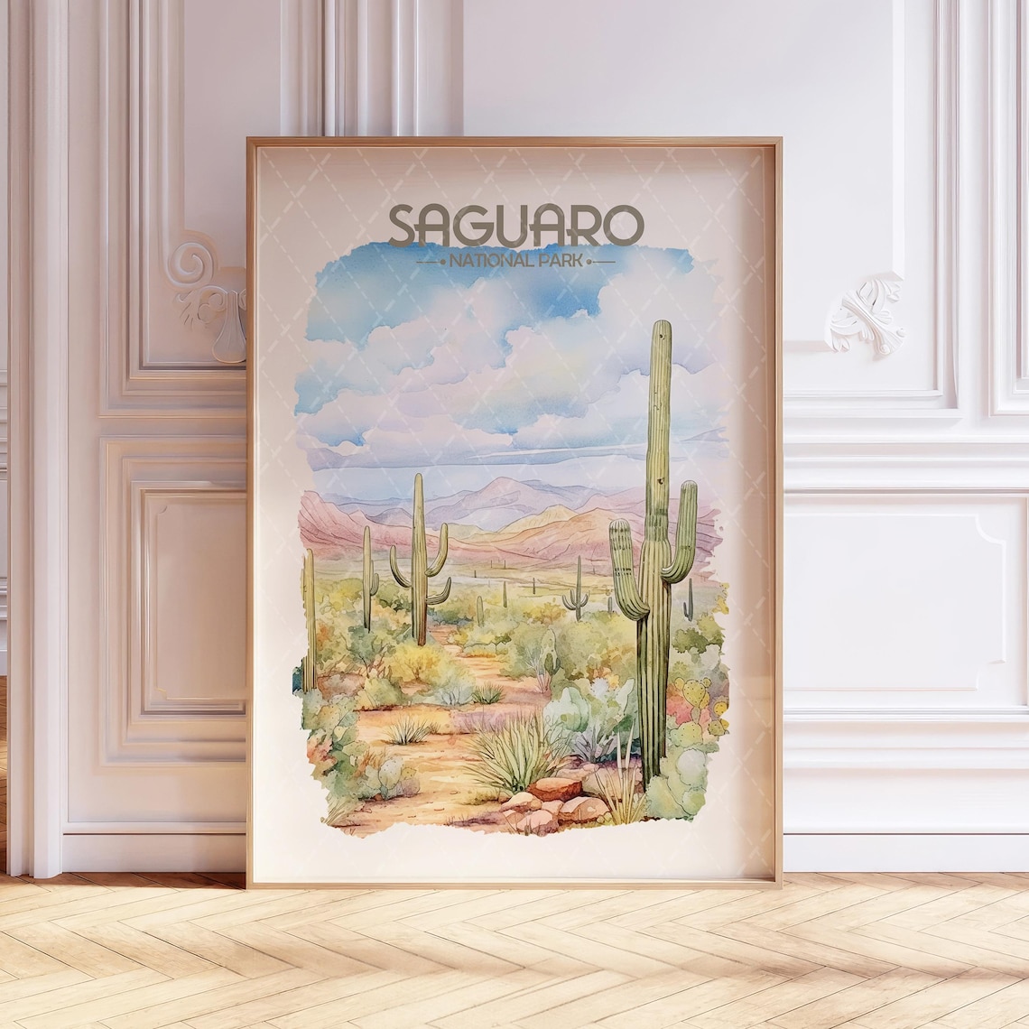 Saguaro National Park Watercolor Desert Cactus Travel Poster