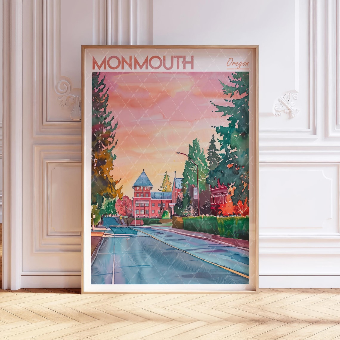 Monmouth Watercolor Poster, Oregon Travel City