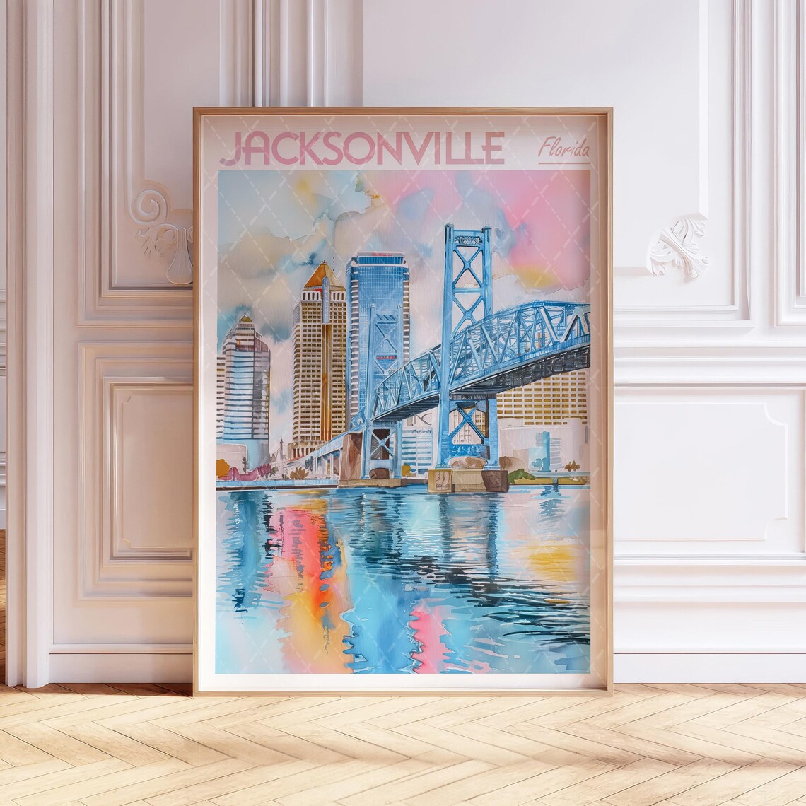 Jacksonville Watercolor Travel Poster, Florida City