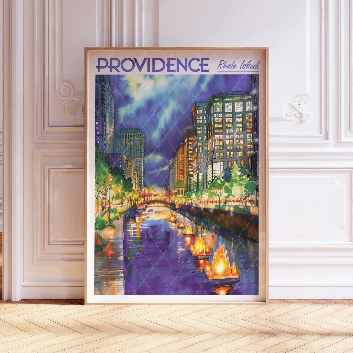 Providence Watercolor Travel Poster, Rhode Island