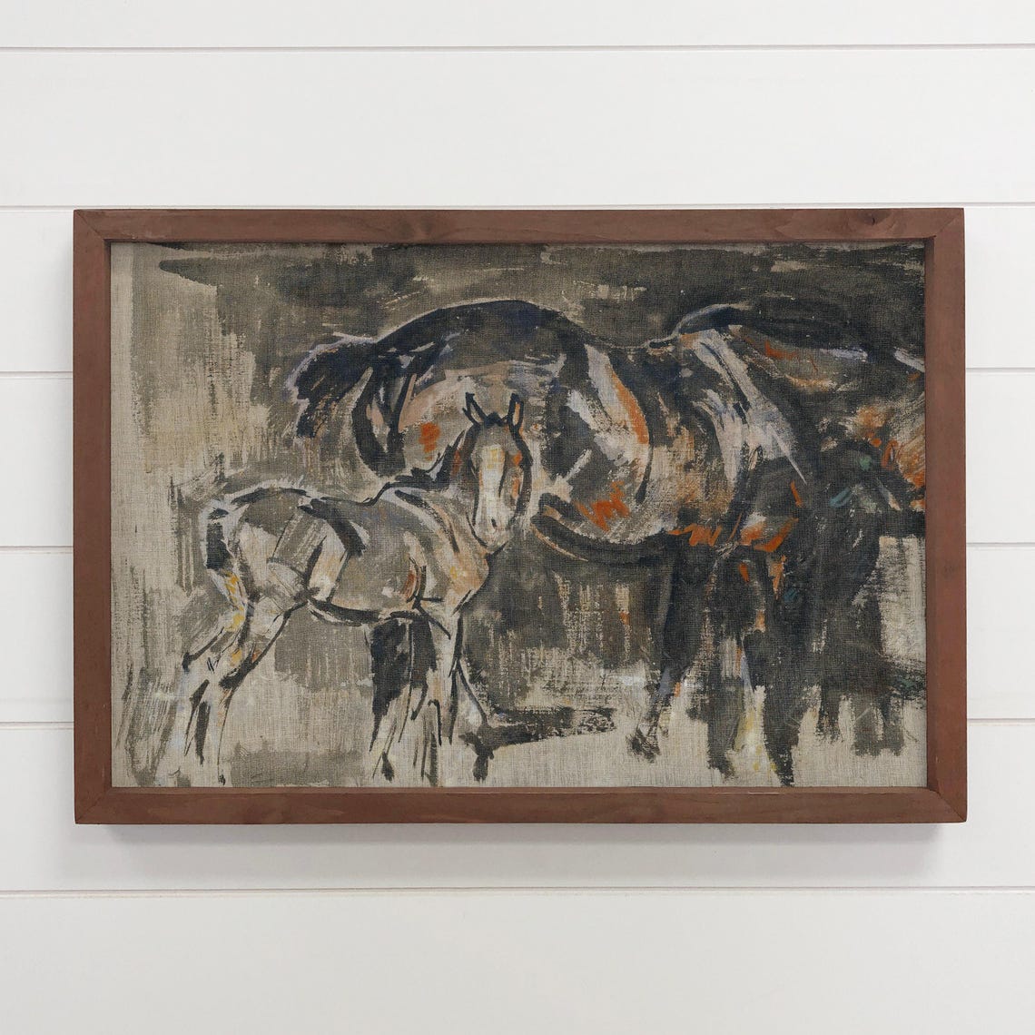 Mare and Foal Abstract Horse Sketch Vintage Equestrian Art Poster