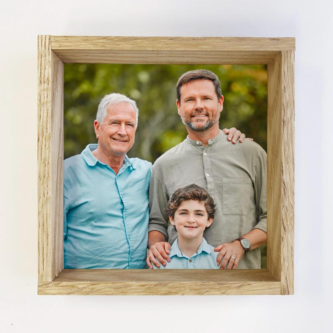Three Generations Family Photo Natural Wood Frame Gift Poster