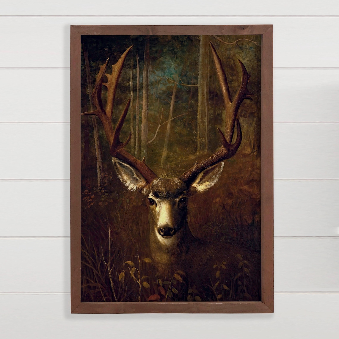 Majestic Stag with Antlers Vintage Forest Wildlife Painting Art Print
