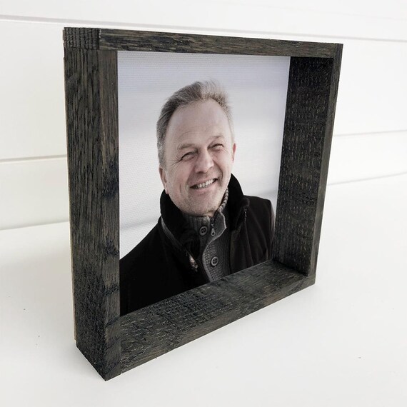 Smiling Man Portrait Rustic Wood Frame Personalized Photo Poster