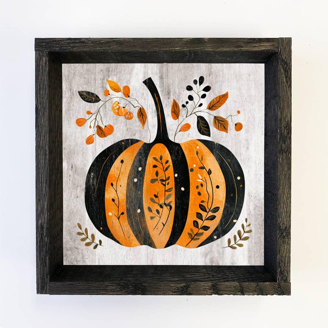 Folk Halloween Black And Orange Pumpkin Wall Art