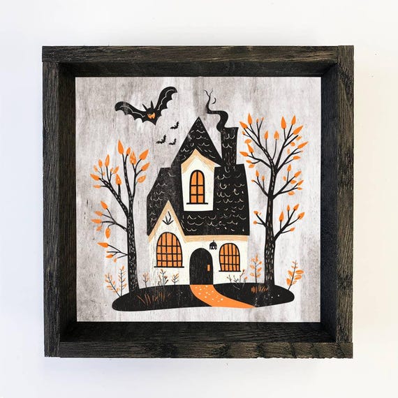 Folk Halloween Haunted House Art Print