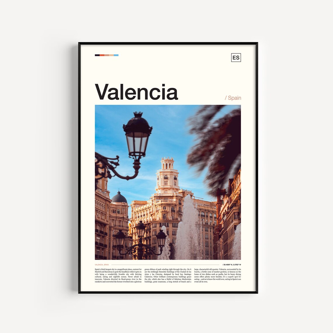 Valencia Historic Square Lamppost Spain Old Town Street Photo Poster