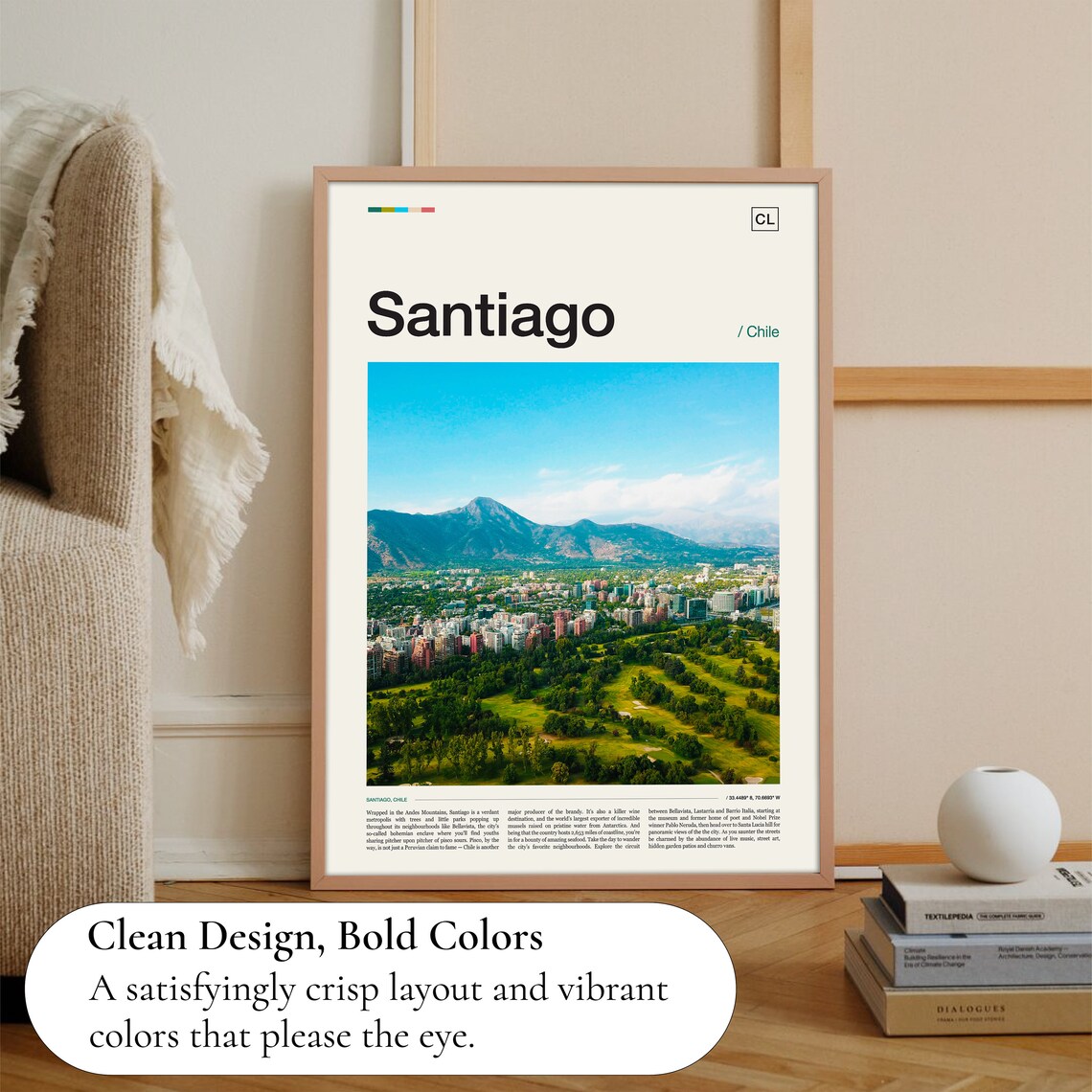 Santiago Chile Andes Mountains City Skyline Photo Travel Poster Art - Image 3