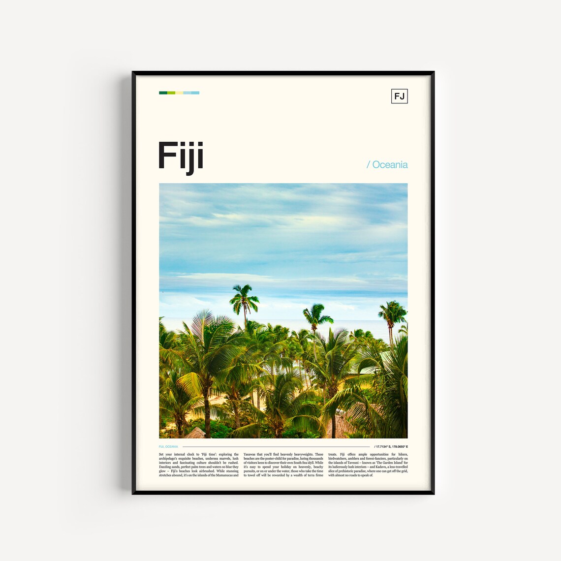 Fiji Travel Poster, Island Landscape Art Print