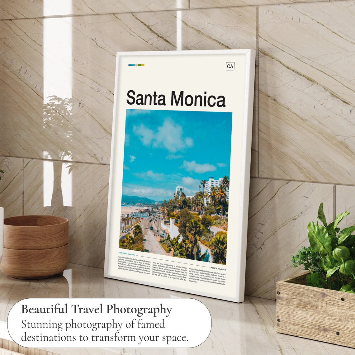 Santa Monica Travel Poster, Holiday Wall Art - Image 4