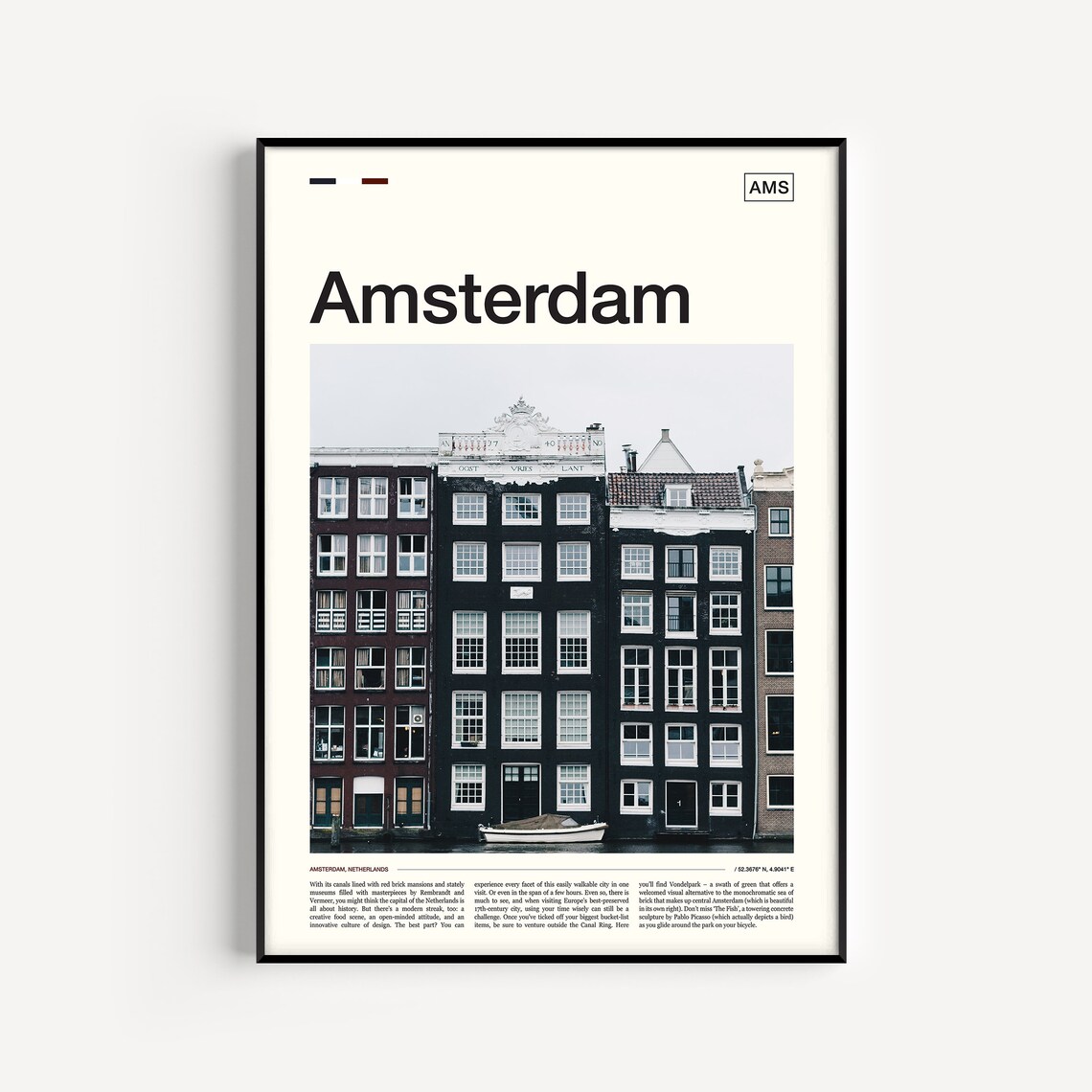 Amsterdam Travel Poster, Netherlands City Art
