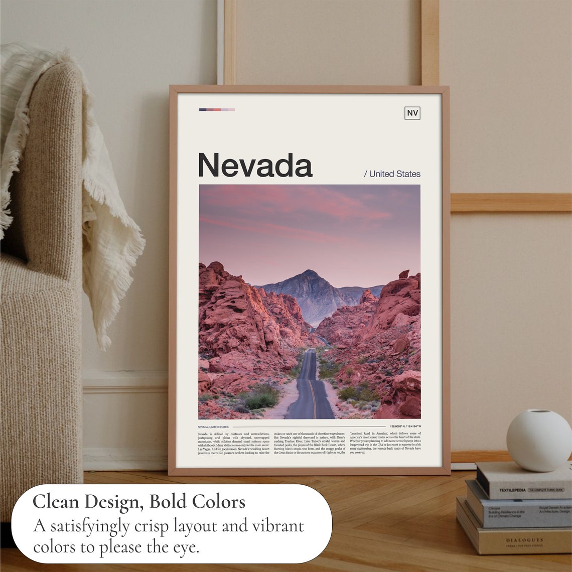 Nevada Scenic Desert Red Rock Road Sunset Editorial Travel Poster - Image 3