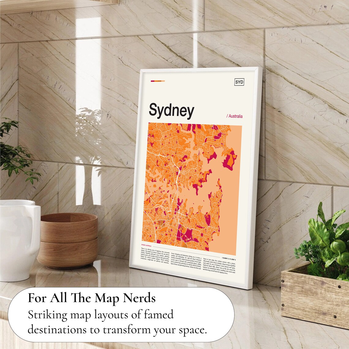 Sydney Australia Orange Magenta Street Map Art Travel Poster - Image 4