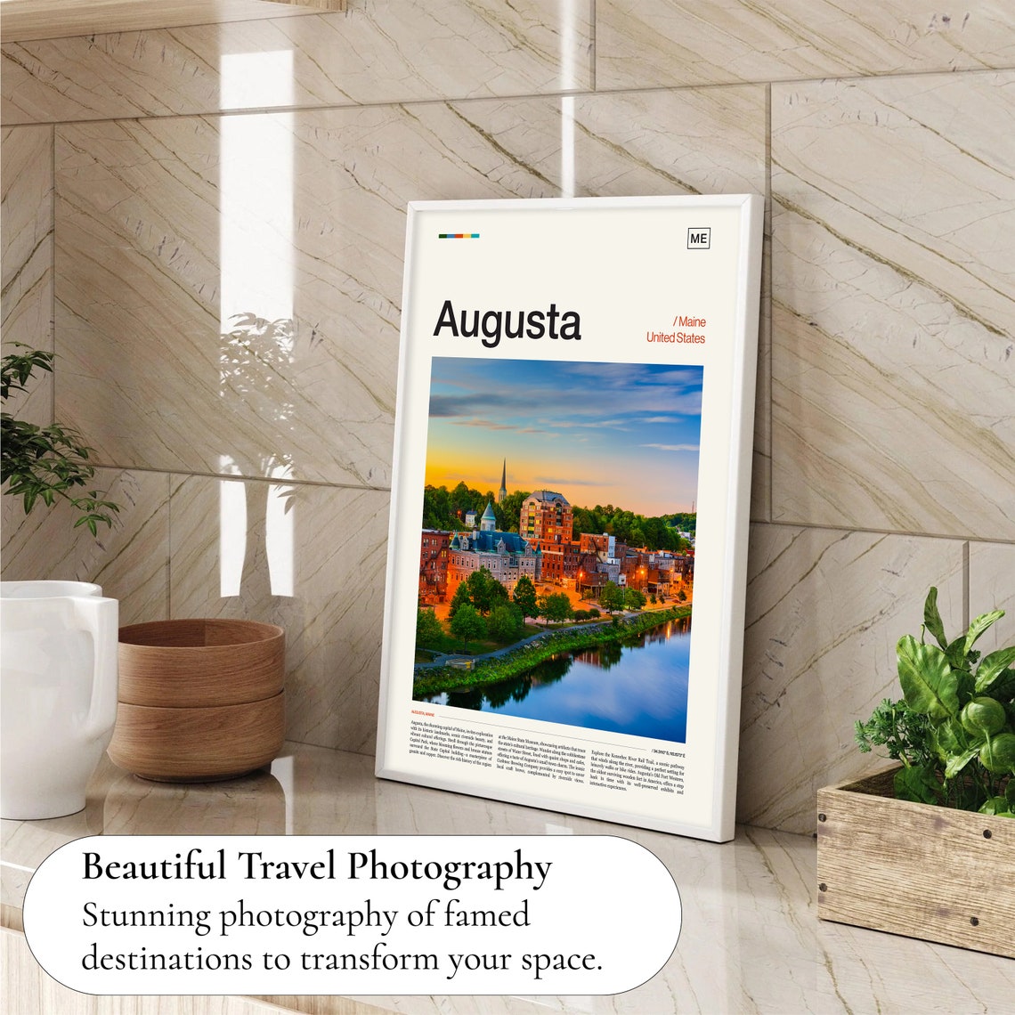 Augusta Maine Riverfront Sunset Historic City Reflection Photo Poster - Image 4