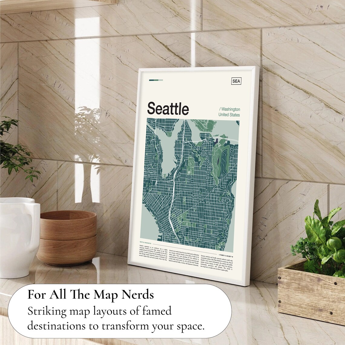 Seattle Washington Street Map Teal Green City Cartography Art Poster - Image 4