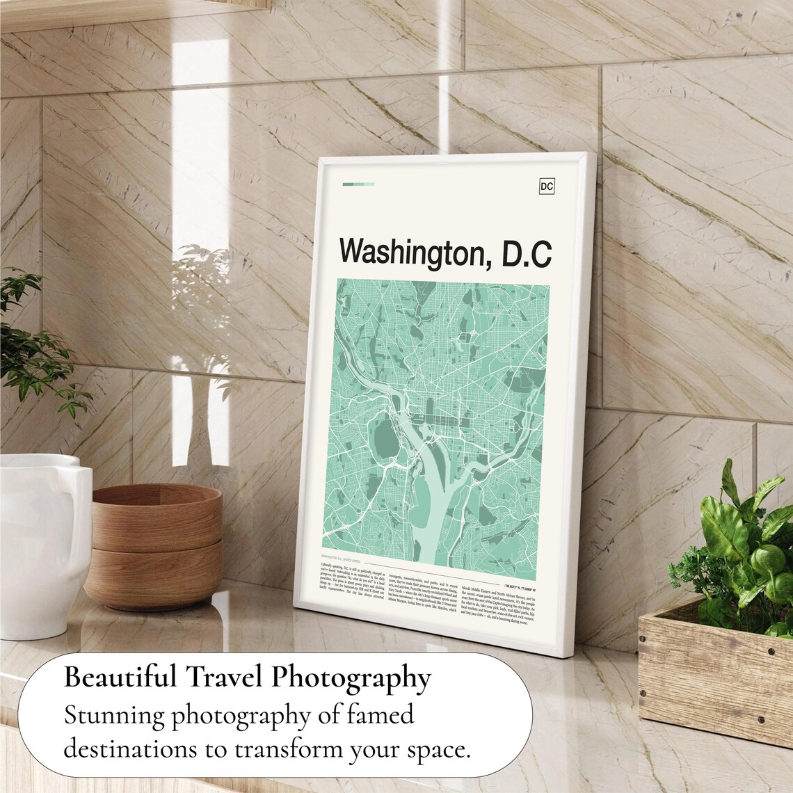 Washington DC United States Mint Green City Map Travel Poster - Image 4