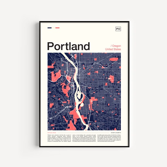 Portland Oregon United States Minimalist Navy City Map Poster