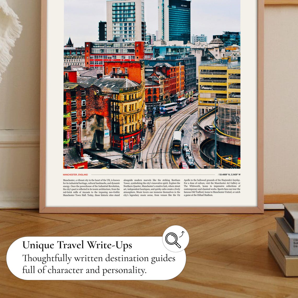 Manchester UK City Skyline With Tram Street View Travel Poster - Image 2
