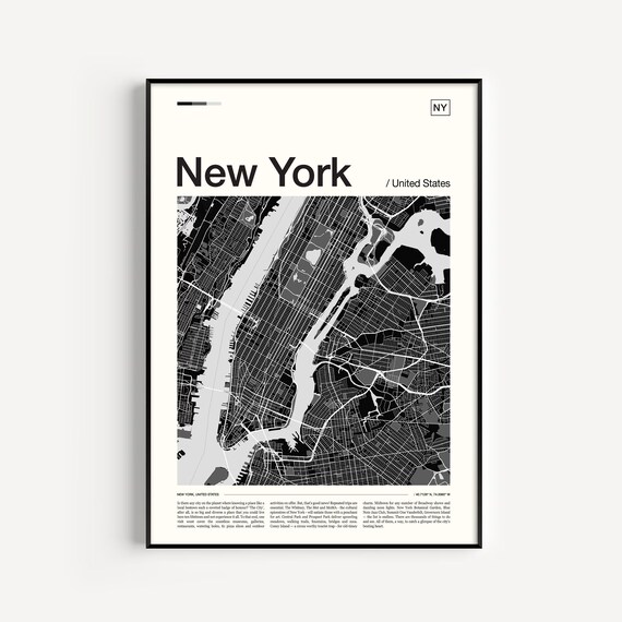 New York United States Monochrome Manhattan Street Map Travel Poster