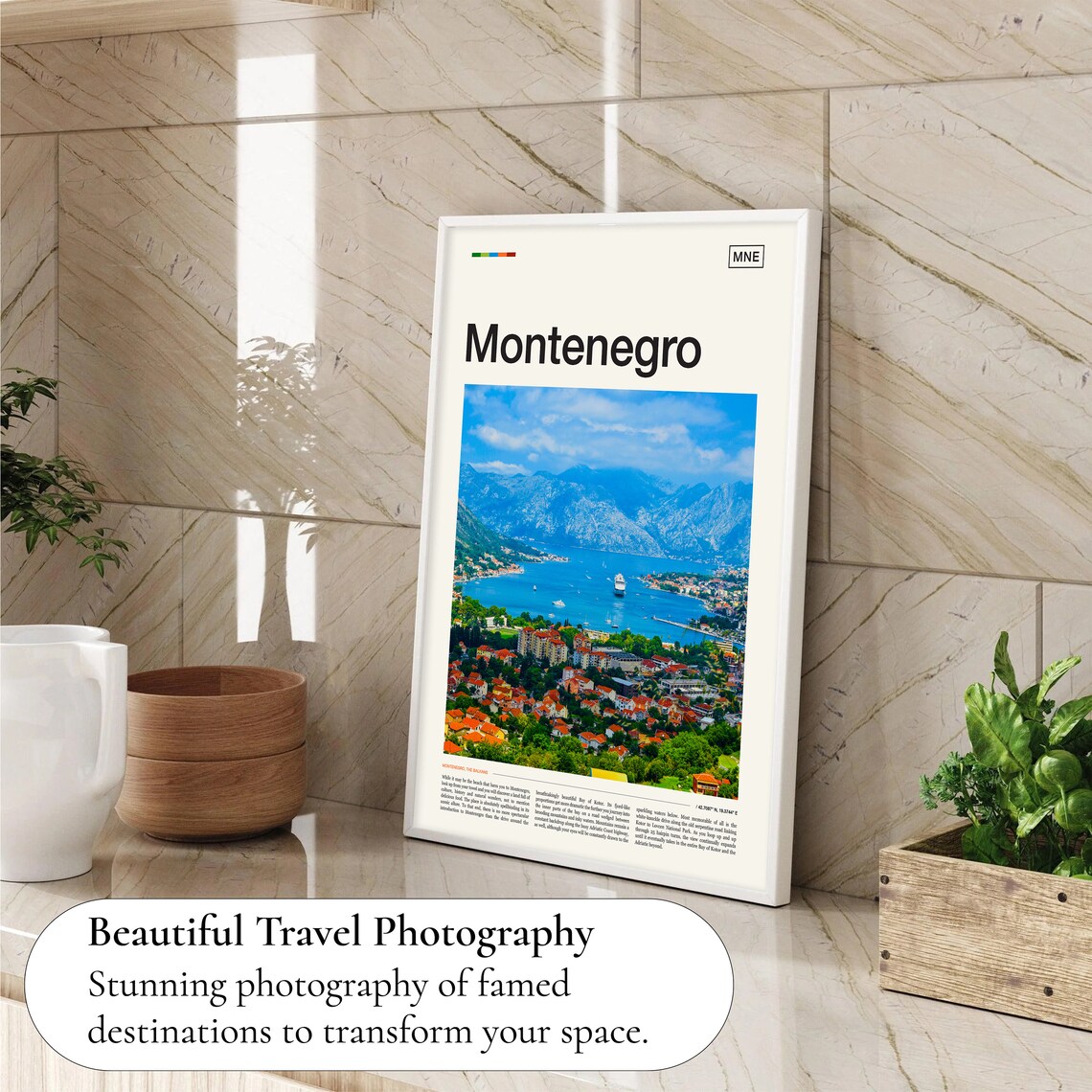 Montenegro Bay of Kotor Adriatic Coast Aerial View Travel Poster - Image 4