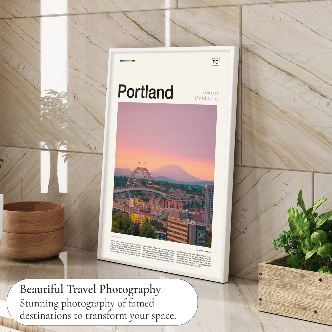 Portland Oregon Sunset Bridge Mountain Skyline Photo Travel Poster - Image 4