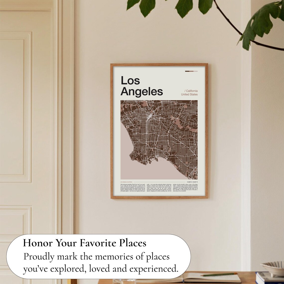 Los Angeles California United States Sepia City Street Map Poster - Image 5