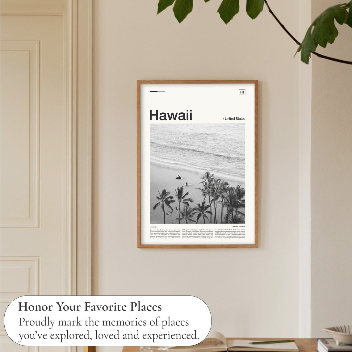 Hawaii Black and White Travel Poster, Wall Art Print - Image 5