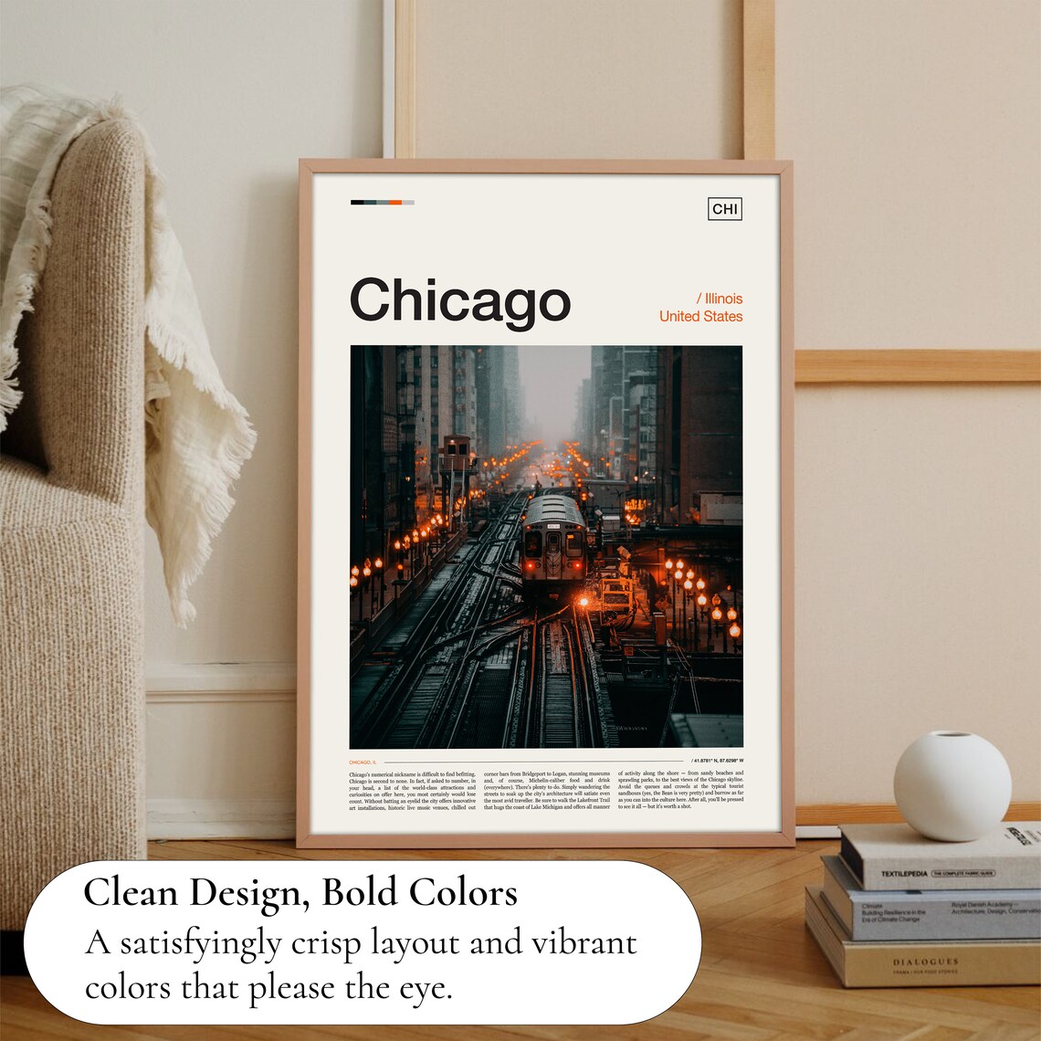 Chicago Skyline Travel Poster, City Wall Art - Image 3