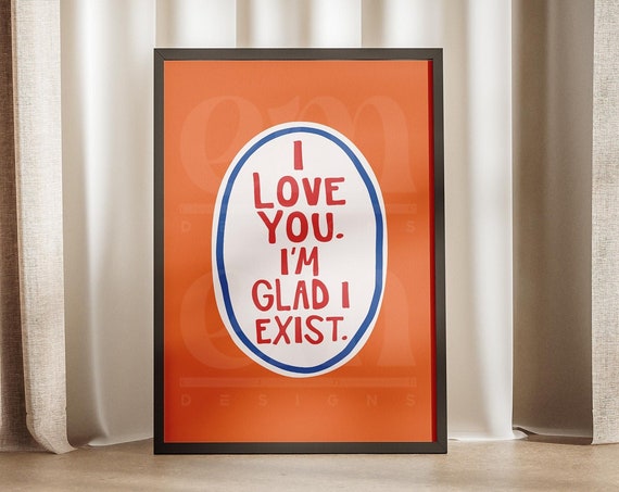 Orange Poem Love Quote Art Print, Mid-Century Retro