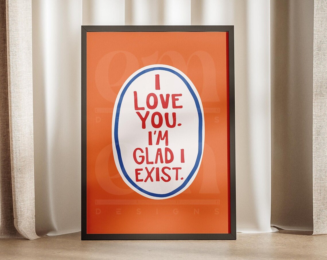 Orange Poem Love Quote Art Print, Mid-Century Retro