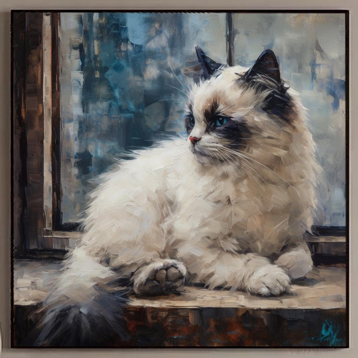 Cute Cat Original Oil Painting White Cat Painting Cat Portrait Hand Painted Artwork Animal Art Cat Oil Painting Window Sill Unique Gift - Image 4