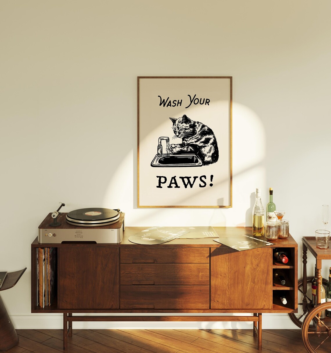 Wash Your Paws Cat Vintage Bathroom Art Print - Image 2