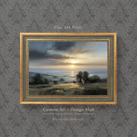 Golden Hour Sunset Print Peaceful Countryside Landscape Wall Art