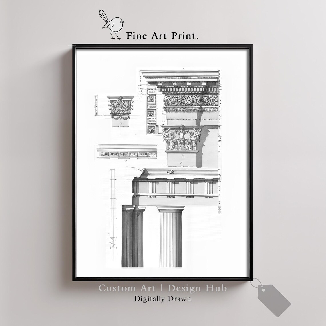 Classical Doric Order Details Vintage Architectural Engraving Art Print