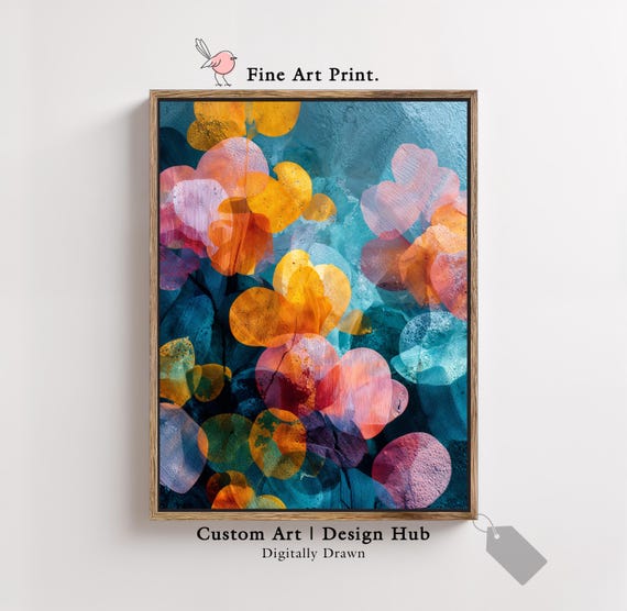 Colorful Abstract Floral Art Print Modern Wall Decor Vibrant Geometric Flower Painting