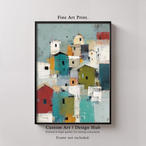 Abstract Cityscape Art Print Modern Geometric Houses