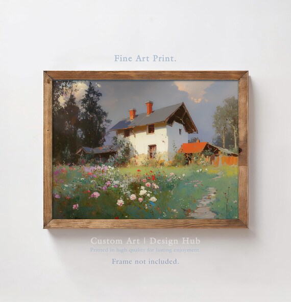 Farmhouse Wildflower Meadow Garden Oil Painting Summer Bloom Poster
