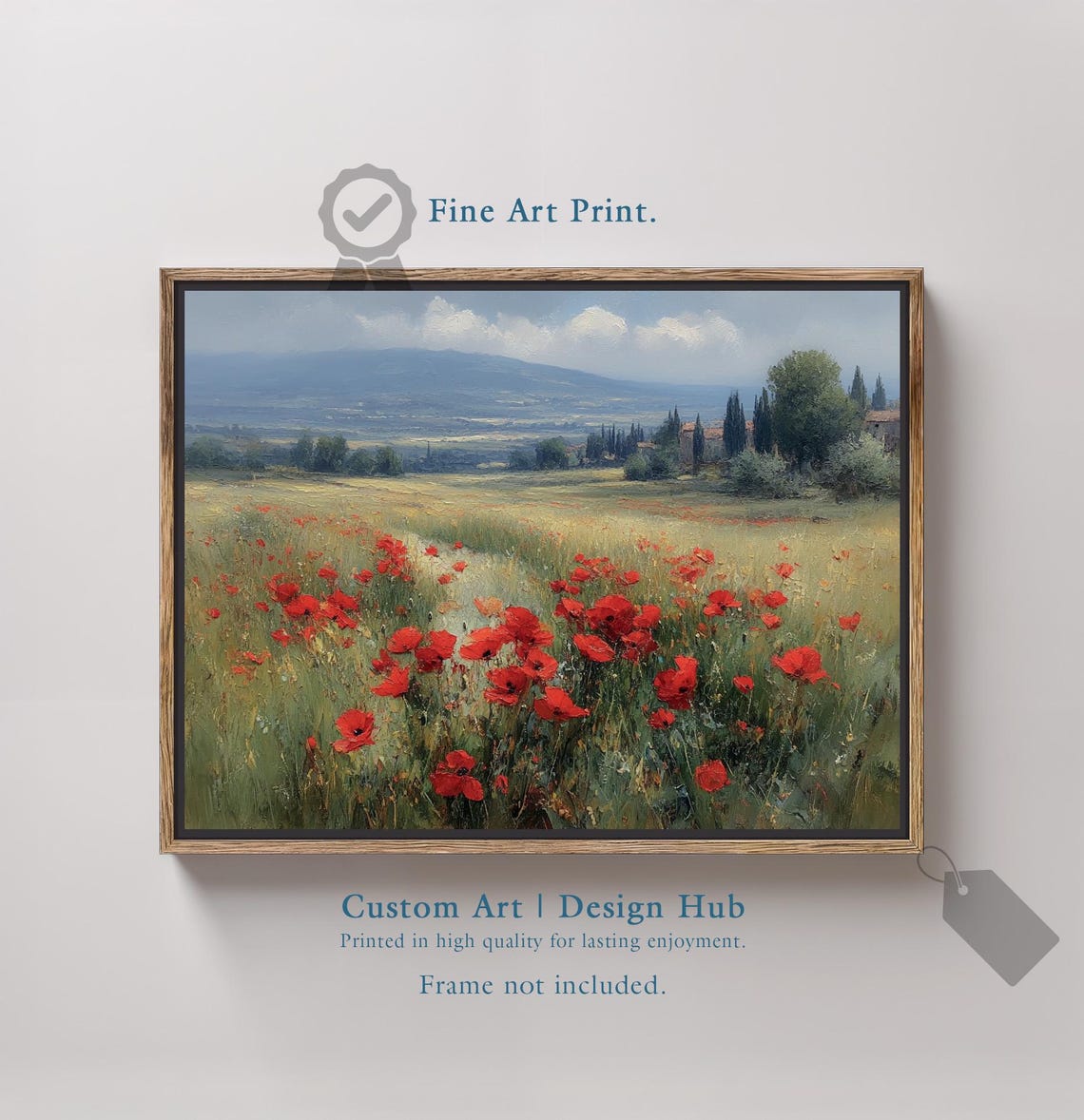 Red Poppy Field Golden Meadow Countryside Impressionist Art Poster