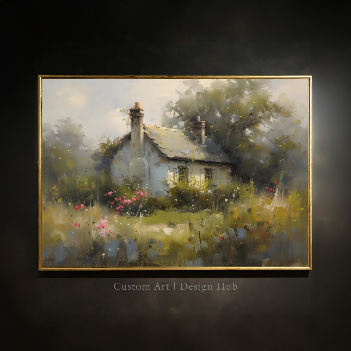 Charming White Country Cottage Pink Garden Flowers Art Poster