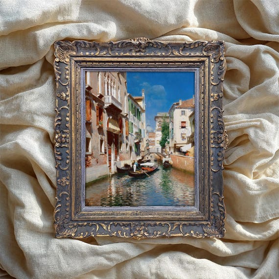 Venice Canal Oil Painting Vintage Art Print Italian Cityscape Poster European Wall Decor
