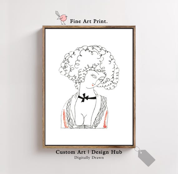 Minimalist Line Art Woman With Curly Hair Art Print
