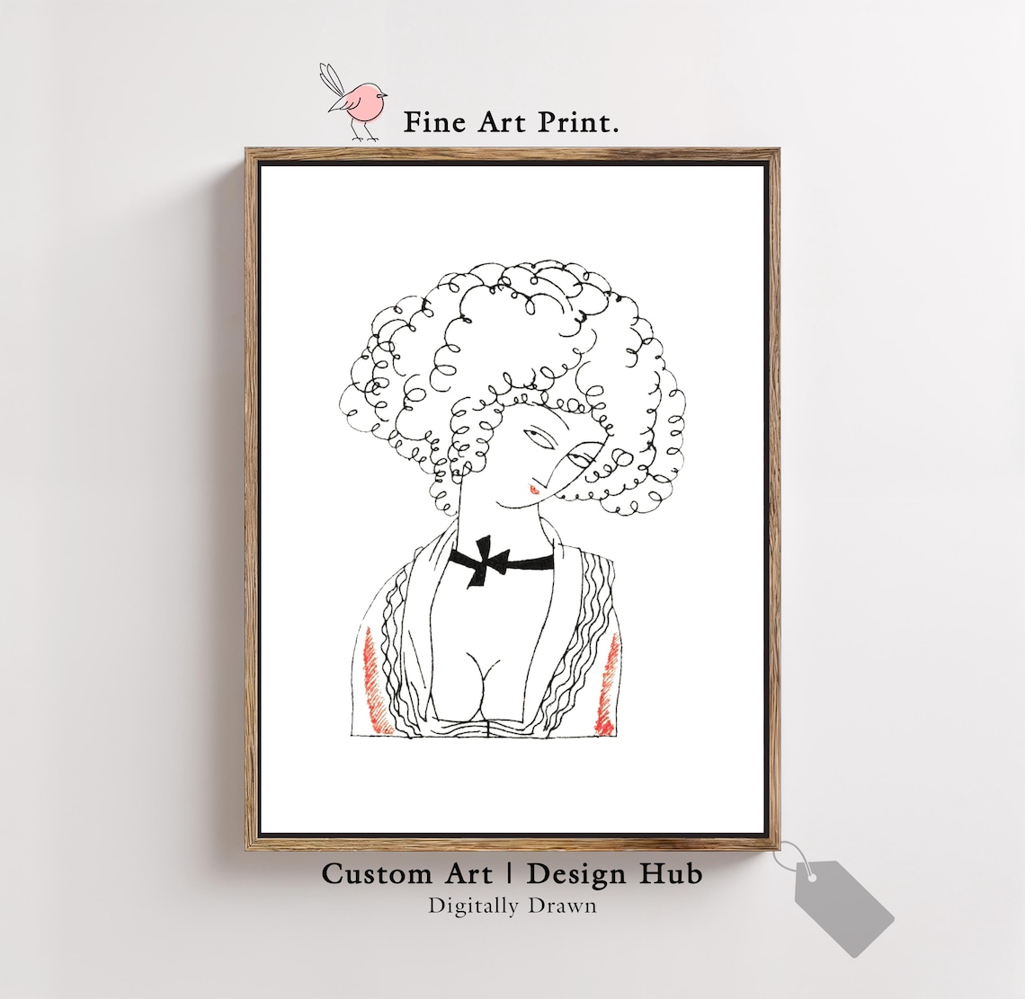 Minimalist Line Art Woman With Curly Hair Art Print