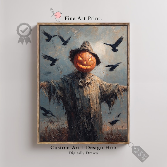 Spooky Scarecrow Print Jack Olantern Crows Gothic Halloween Decor