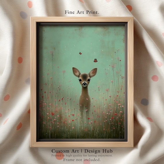 Baby Deer Wall Art Print Whimsical Fawn Illustration For Kids Room