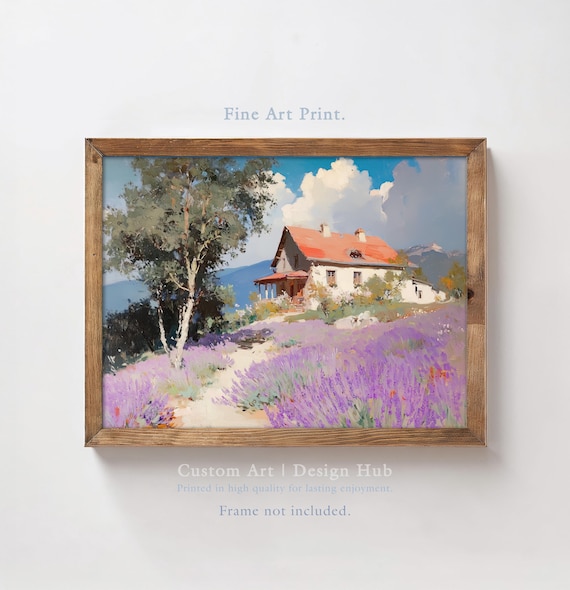 Lavender Field Cottage Oil Painting Purple Countryside Poster