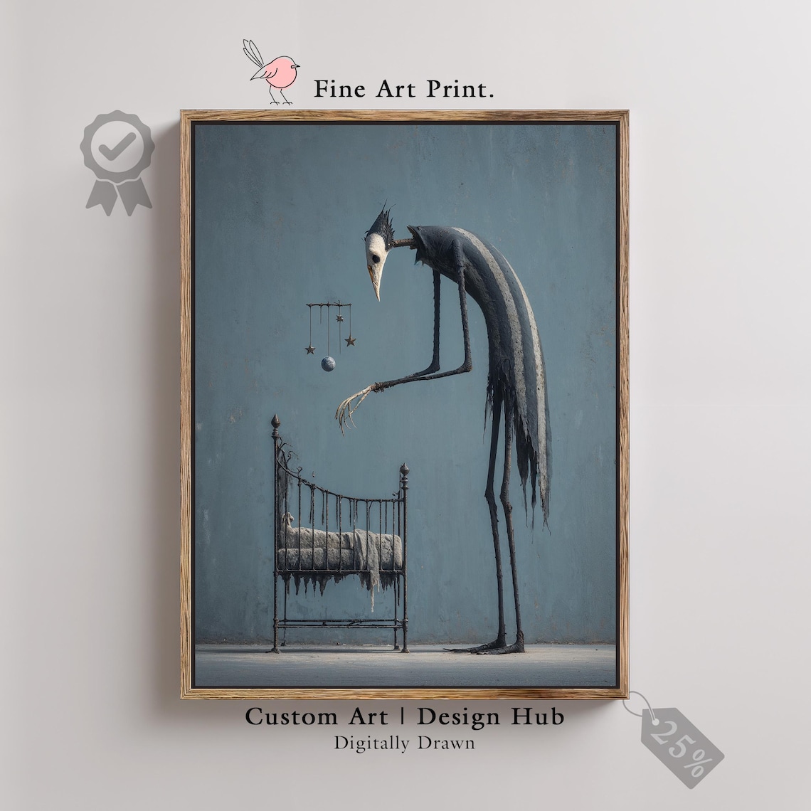 Eerie Stork Guardian Crib Gothic Dark Nursery Horror Art Print
