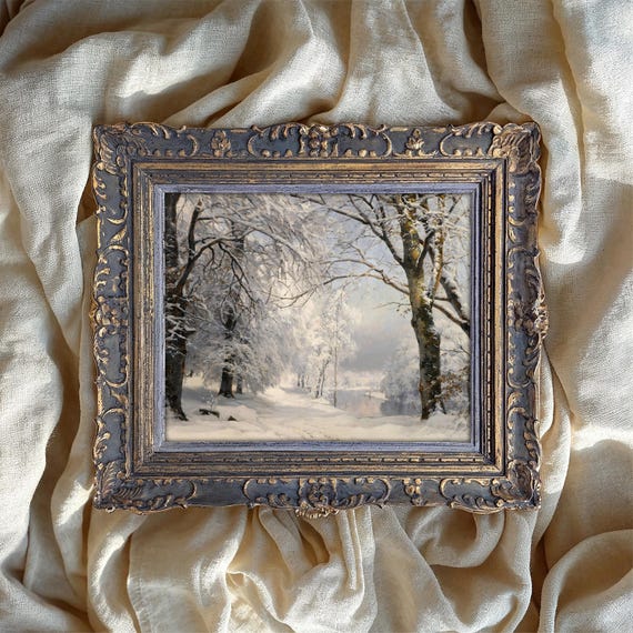 Winter Forest Landscape Painting Print Snowy Nature Fine Art Wall Decor