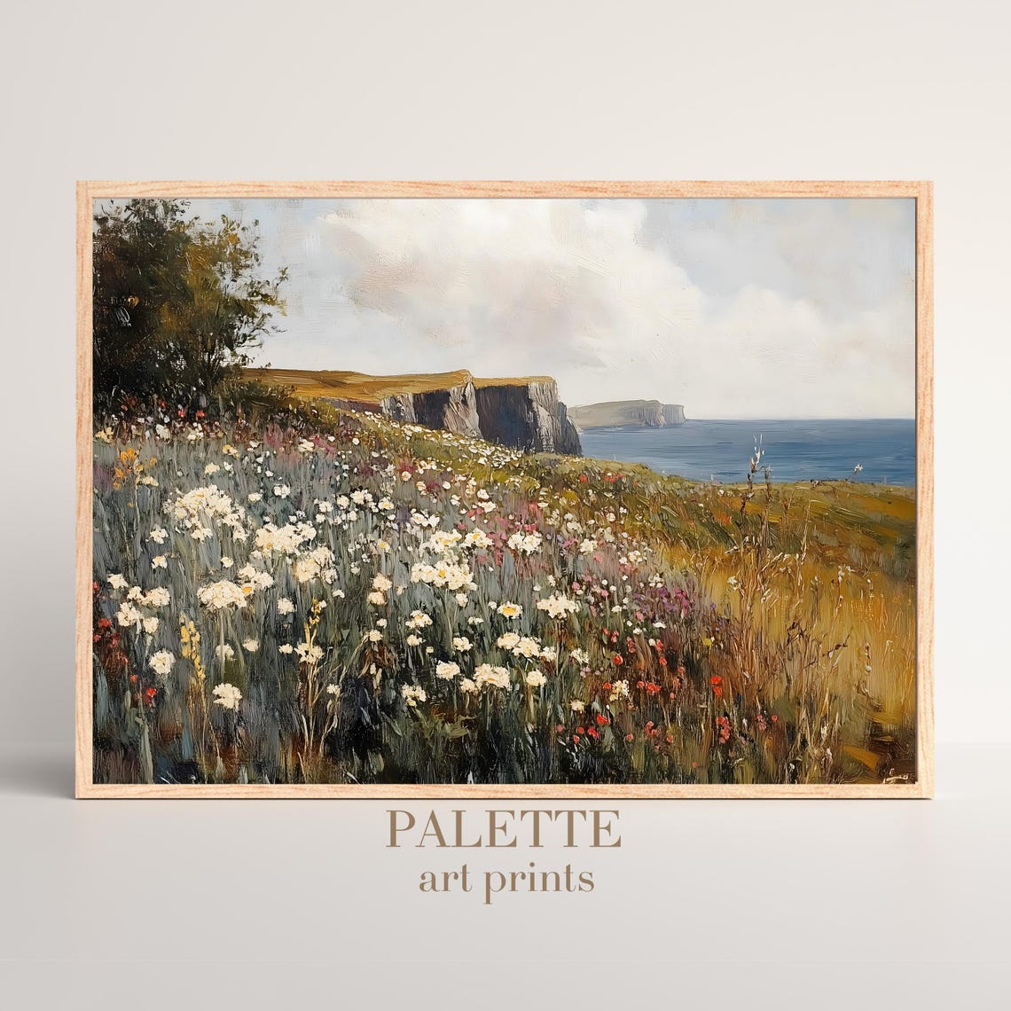 Wildflower Covered Cliffs Overlooking A Blue Coastal Sea Poster