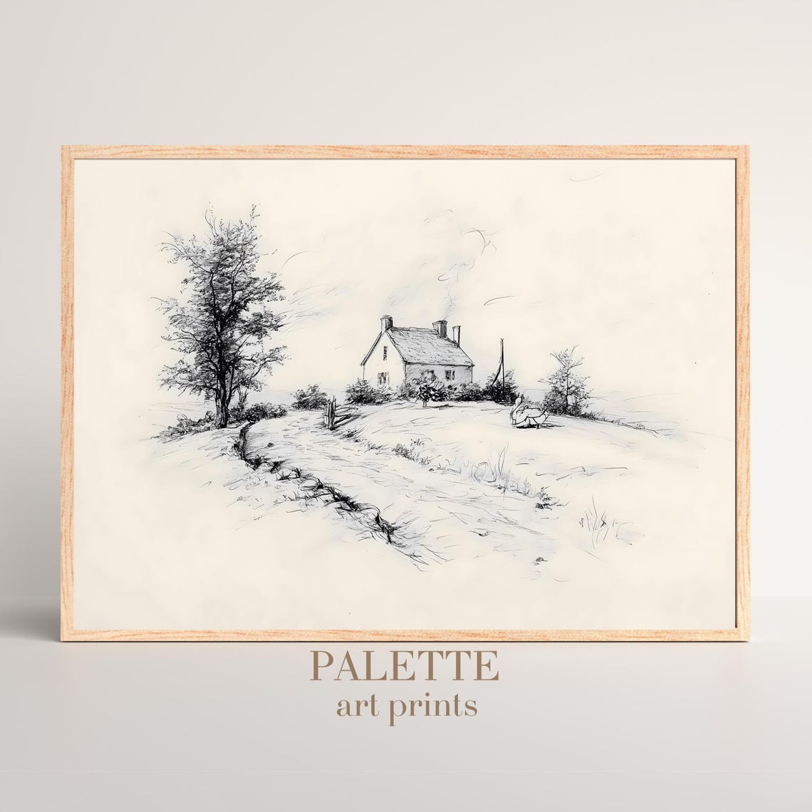 Rustic Country Cottage Pencil Sketch Farmhouse Path Drawing Poster - Image 2