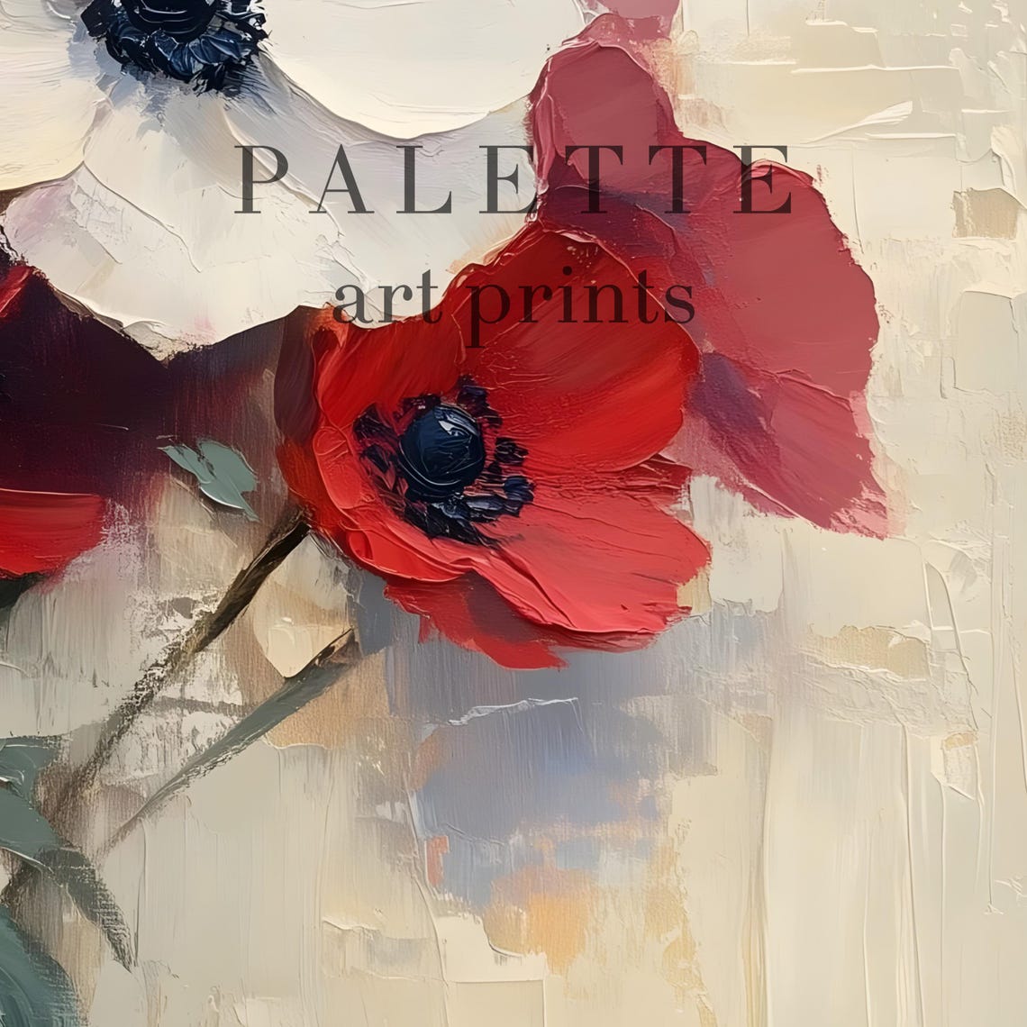 Red White Anemone Blooms Bold Impasto Floral Painting Poster - Image 3